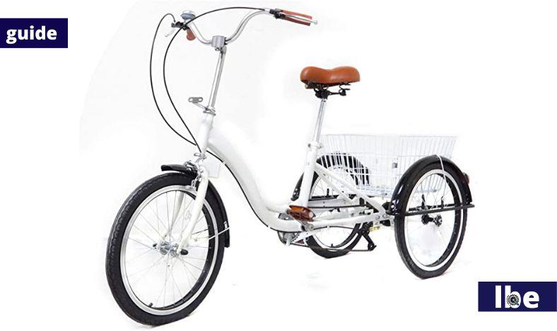 OUKANING Triciclo con Ruote da 20 Pollici per Adulti Bicicletta per Anziani Triciclo per Adulti Cestino Bianco